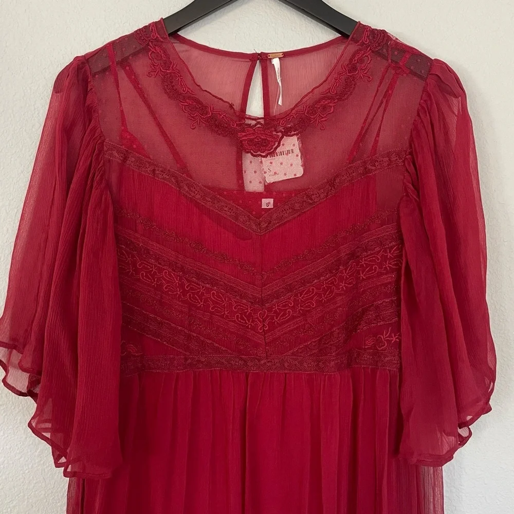 New! Free People In The Field Midi Dress in Red - Size Small - Picture 5 of 8